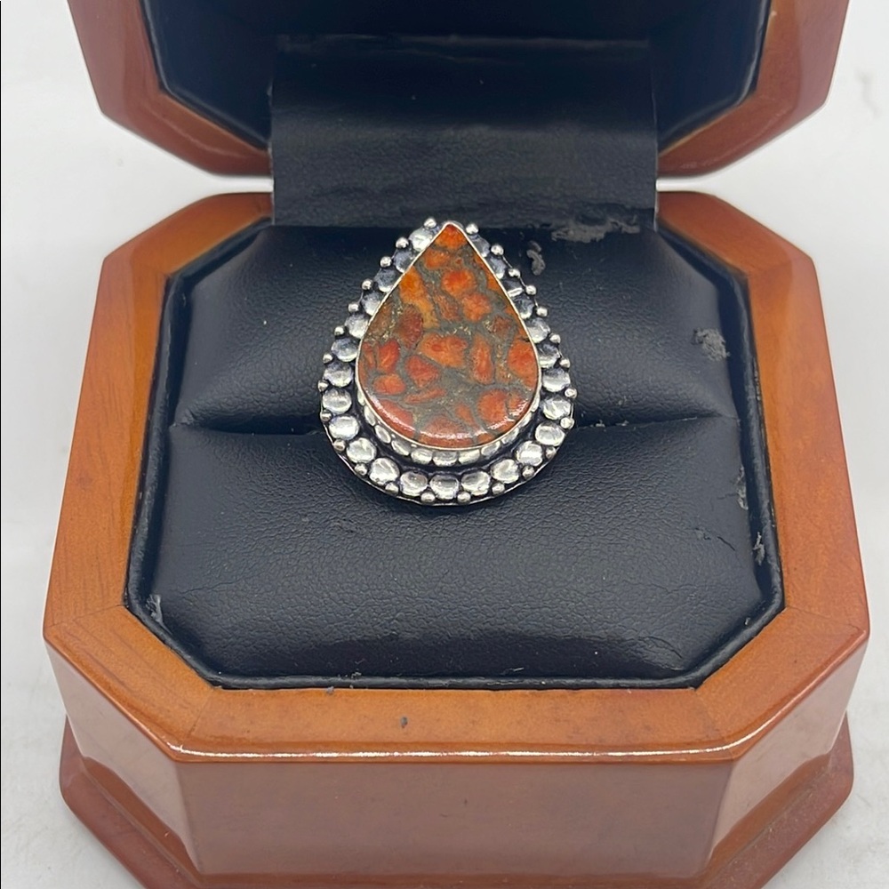 925 Silver Copper & Carnelian Ring Sz 8 1/2